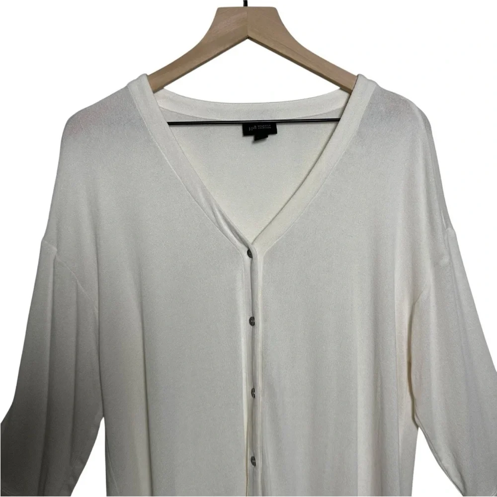 J Jill Wearever Collection Large Ultra Fine 3/4 Bracelet Sleeve Cream Cardigan - Picture 3 of 10